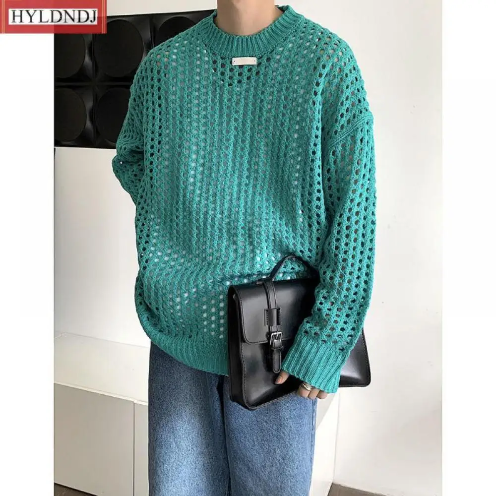 Spring /autumn New Hollow Sweater Men Warm Fashion Casual Knitted Pullover Men Korean Loose Long-Sleeved Sweater Mens