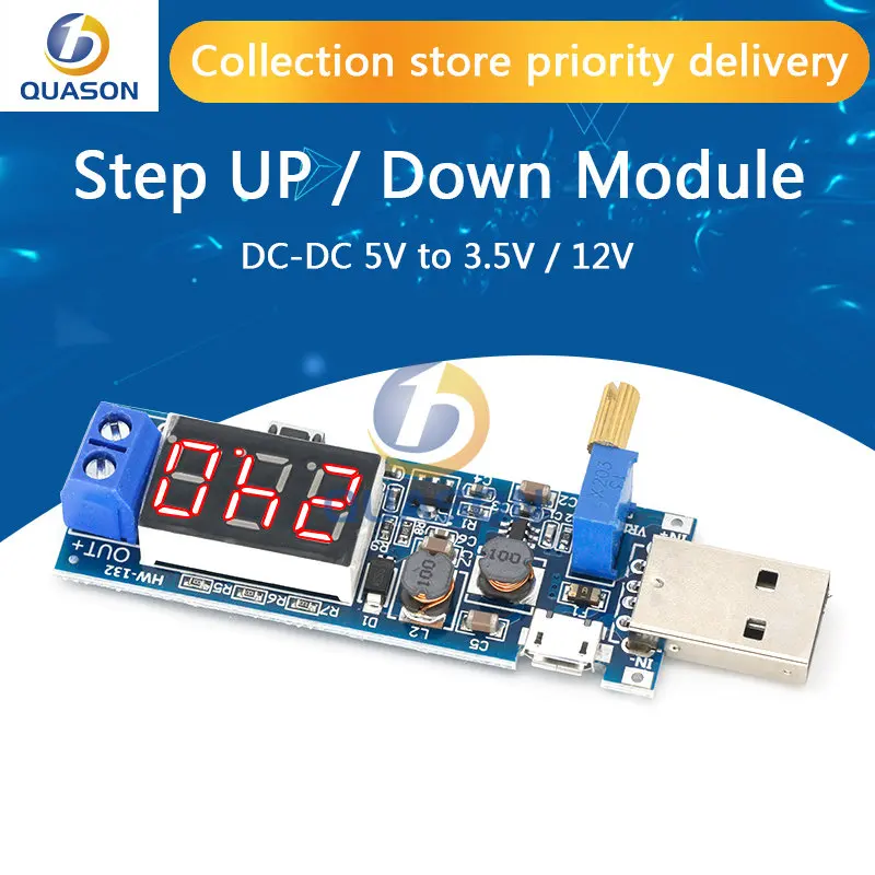 Boost Buck Converter USB Step UP / Down Power Supply Module DC-DC 5V to 3.3V / 12V Adjustable Output DC 1.2V-24V