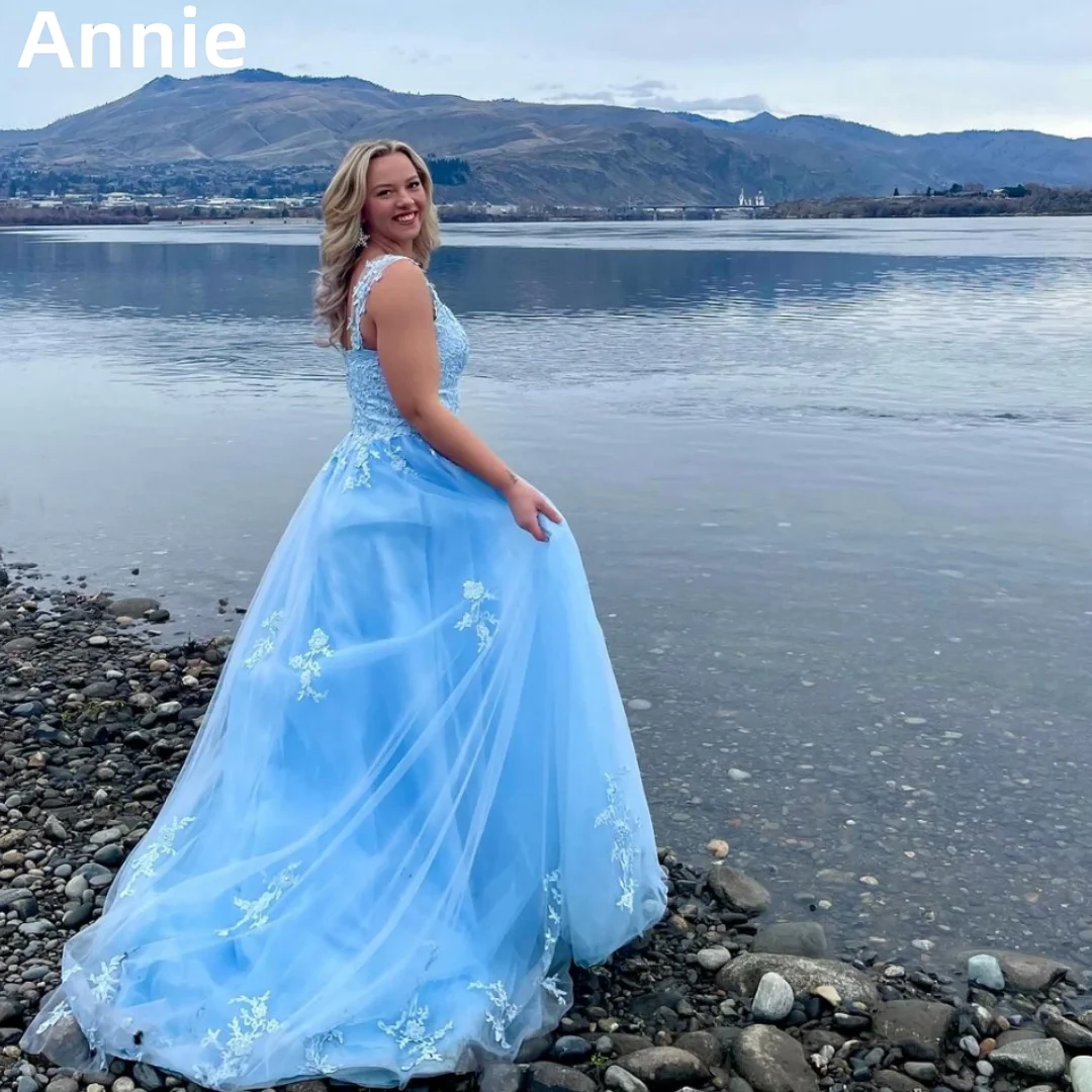 

Annie Lace Embroidery Tulle Graduate Prom Dresses Sweetheart Light Blue Formal Occasion Dress Party Dresses 2024Wedding Dress