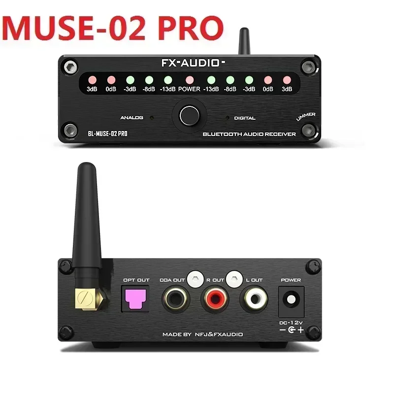 2022 FX-Audio New MUSE-02PRO QCC5125 Bluetooth@5.1 HiFi CD Grade Audio Receiver APTX/LDAC Output RCA/Optical/Coaxial 12V/1A