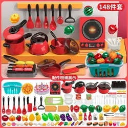 Kids Toys Pretend Play Red Kitchen Toys Simulation Food Cooking Girl's Boys Educational Play House Interactive Toys for Children