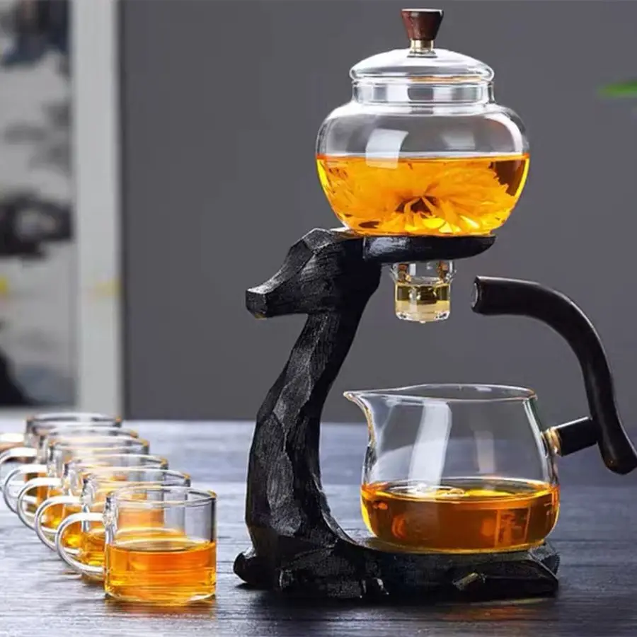 

Heatresistant Kungfu Glass Tea Set with Heater Attract Water Diversion Rotating Cover Bowl Lazy SemiAutomatic Deer Glass Teapot