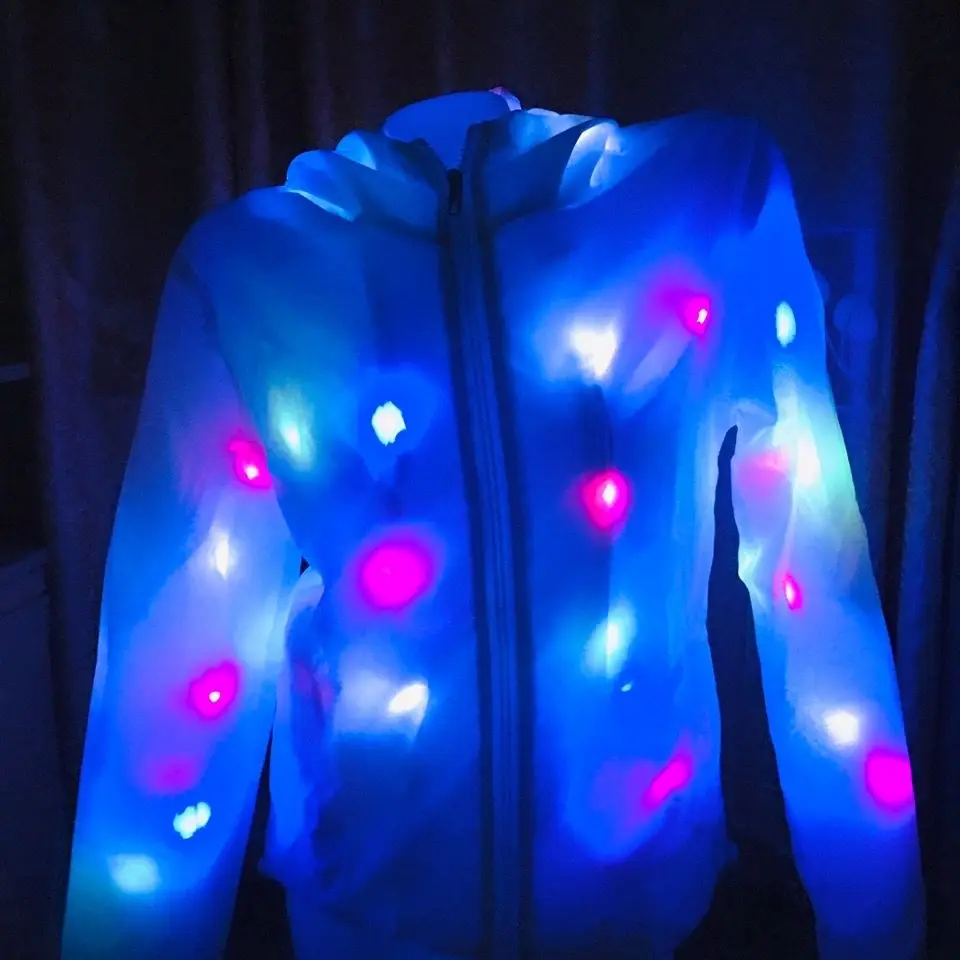 Programmierbare RGB-LED-Leuchte mit Kapuze, Jacke, leuchtender Panda, Kapuzenmantel, Rave-Party-Ausrüstung, Bühnenaufführung, leuchtende The Dark-Kleidung