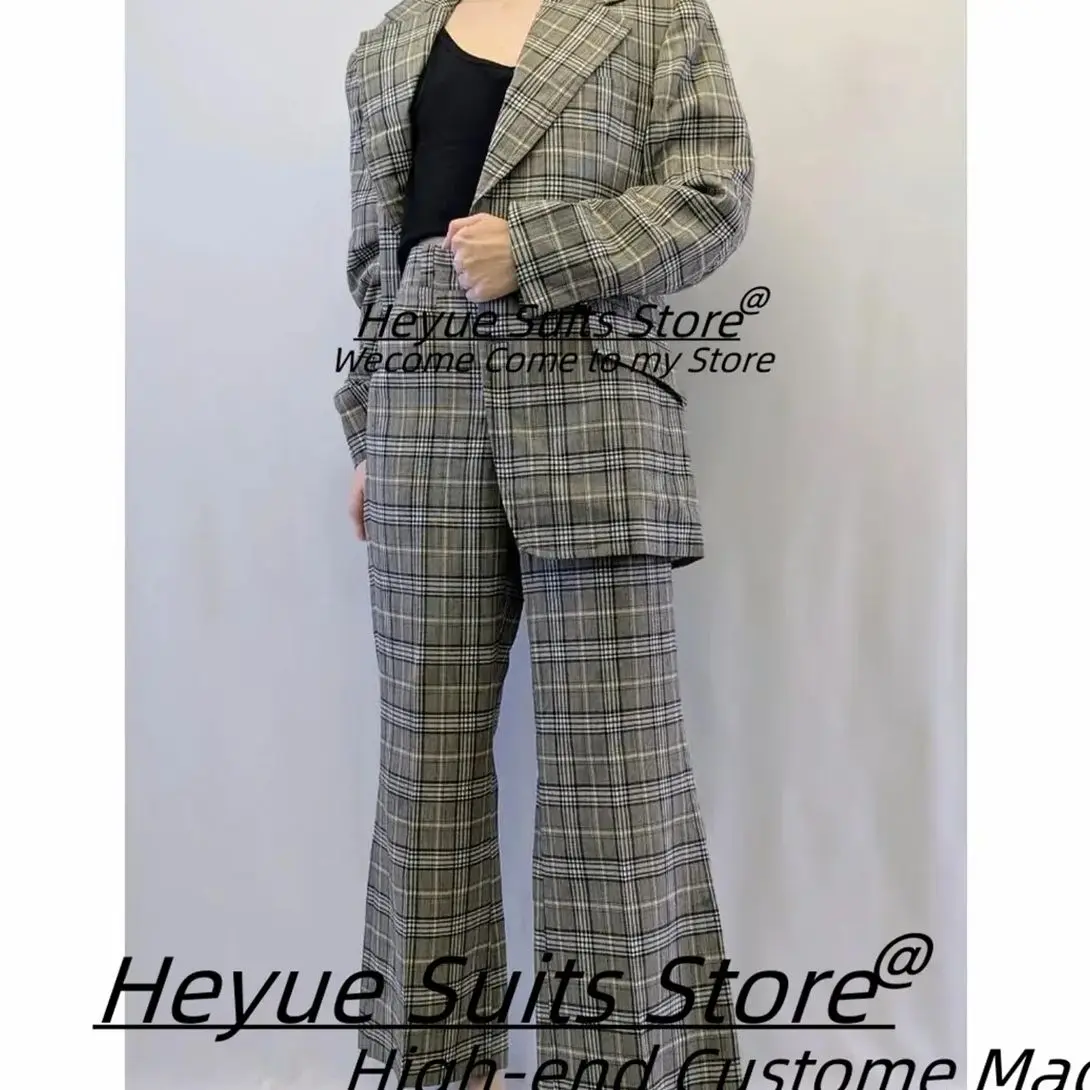 

Handsome Loose Plaid Men Suits Customized High-qublity Notched Lapel Man Tuxedos 2 Pieces Sets Male Classic Blazers Ropa Hombre
