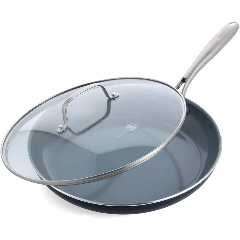 

Ceramic Nonstick 12-Inch Frying Pan with Lid, Stainless Steel Handle, PFAS-Free, Dishwasher Safe Oven-Safe Skillet