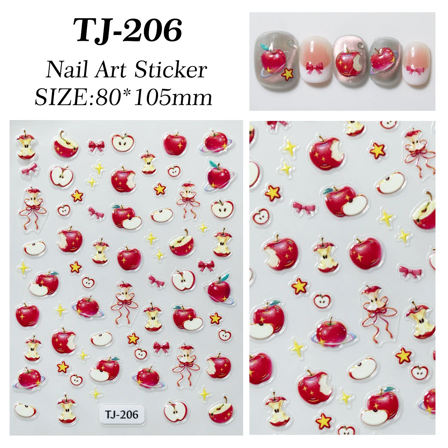 2 قطعة ملصقات فنية للأظافر على شكل تفاحة حمراء 5D مرتفعة ثلاثية الأبعاد من شارات أظافر Apple Core DIY #6