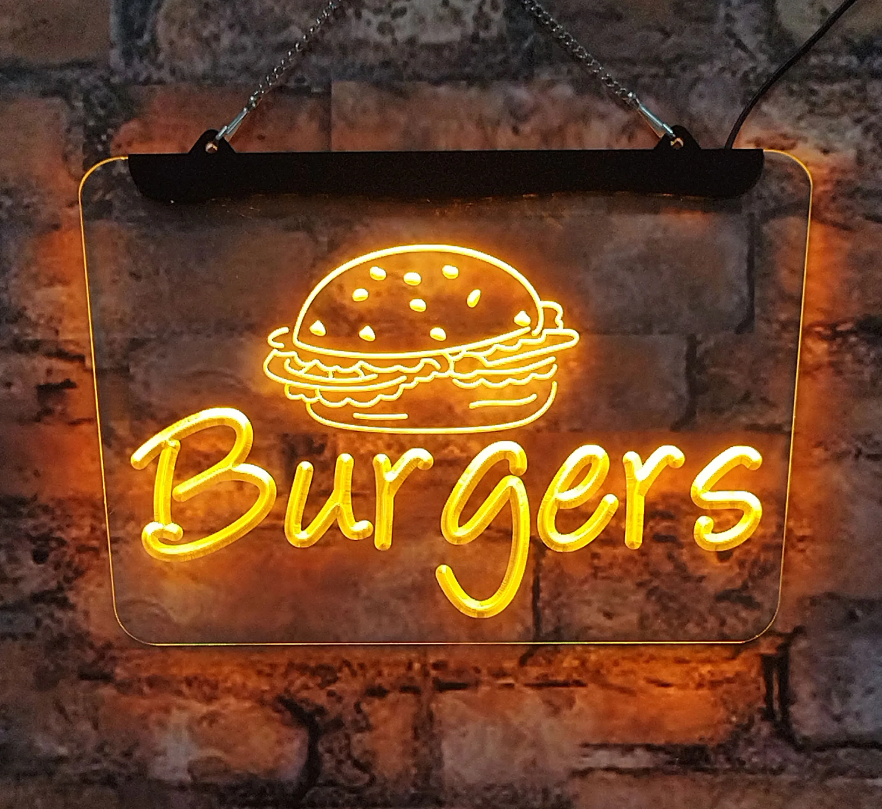 Hamburger, pizza, bakery, LED neon light, acrylic board, home decoration, interior wall art, yellow 30*40 for rooms shops bars
