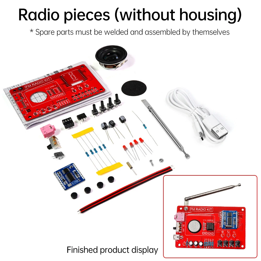 RDA5807 Simple DIY kit FM Radio 87-108MHZ Welding Practice Parts  Micro-USB Automatic Search/Storage/Power off Memory Function