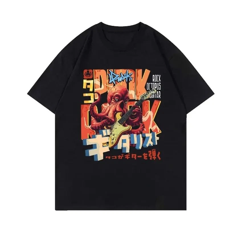 2026 new Unisex Black Oversized T-Shirt Cartoon Buddha Cat Money Bag Double Sided Print Streetwear Tee