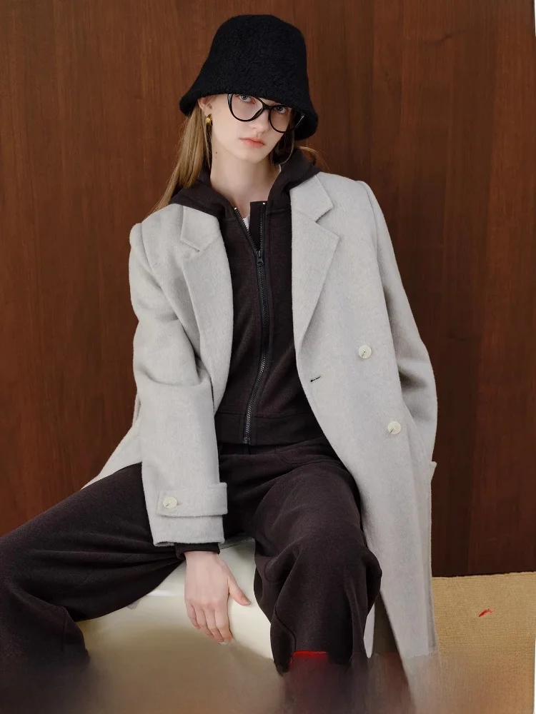 

Шерстяное пальто Self-Charming Studio, синее, длиной до плеч, прямого кроя, для повседневной носки, стильное