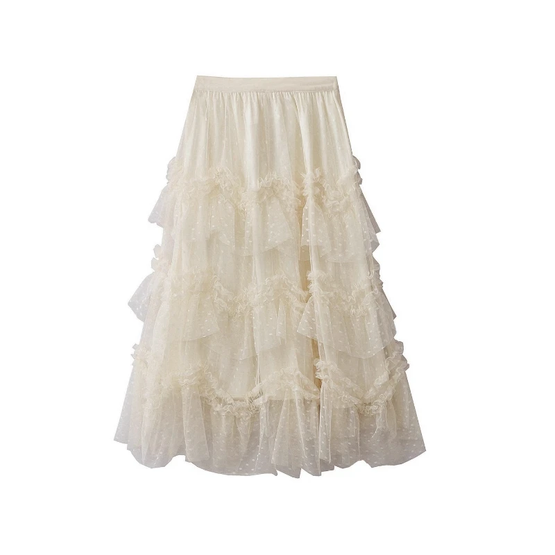 Jupe demi-corps en dentelle champignon irrégulière pour femmes, maille à pois, gâteau au vent doux, nouvelle collection printemps/été 2026, offre spéciale