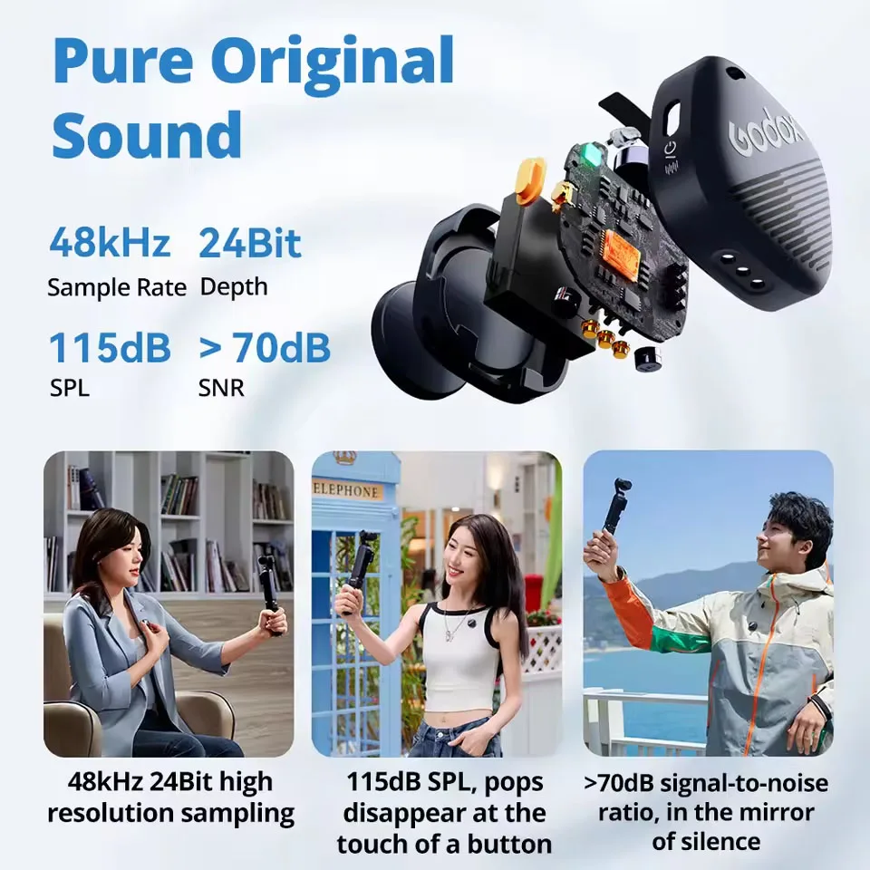 ميكروفون Godox Cube-OP3 2.4 جيجا هرتز لاسلكي 200 متر، ميكروفون منخفض الكمون لتقليل الضوضاء متوافق مع DJI Osmo Pocket 3