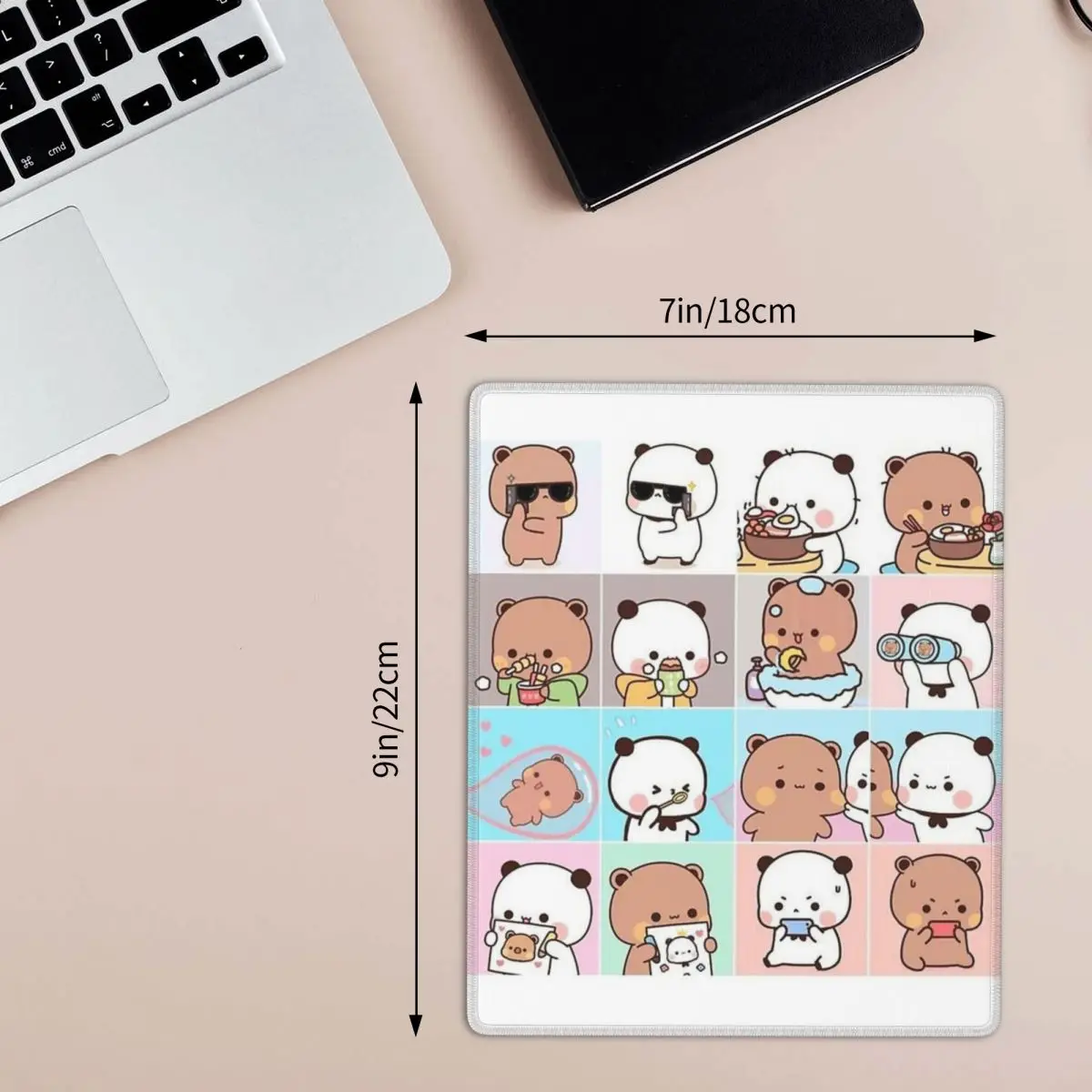 Bubu Dudu - Panda Bear Hugs Love 7x9 in 22x18 cm Mouse Pad Computer Keyboard Mouse Mat Gamer PC Laptop Desk Mat Table Mats