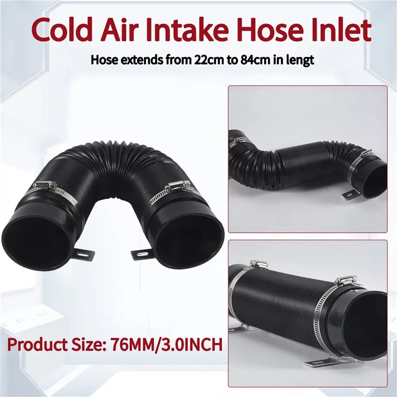 A01K-Universal Flexible Car Engine Cold Air Intake Hose Inlet Ducting Feed Tube Pipe With Connector