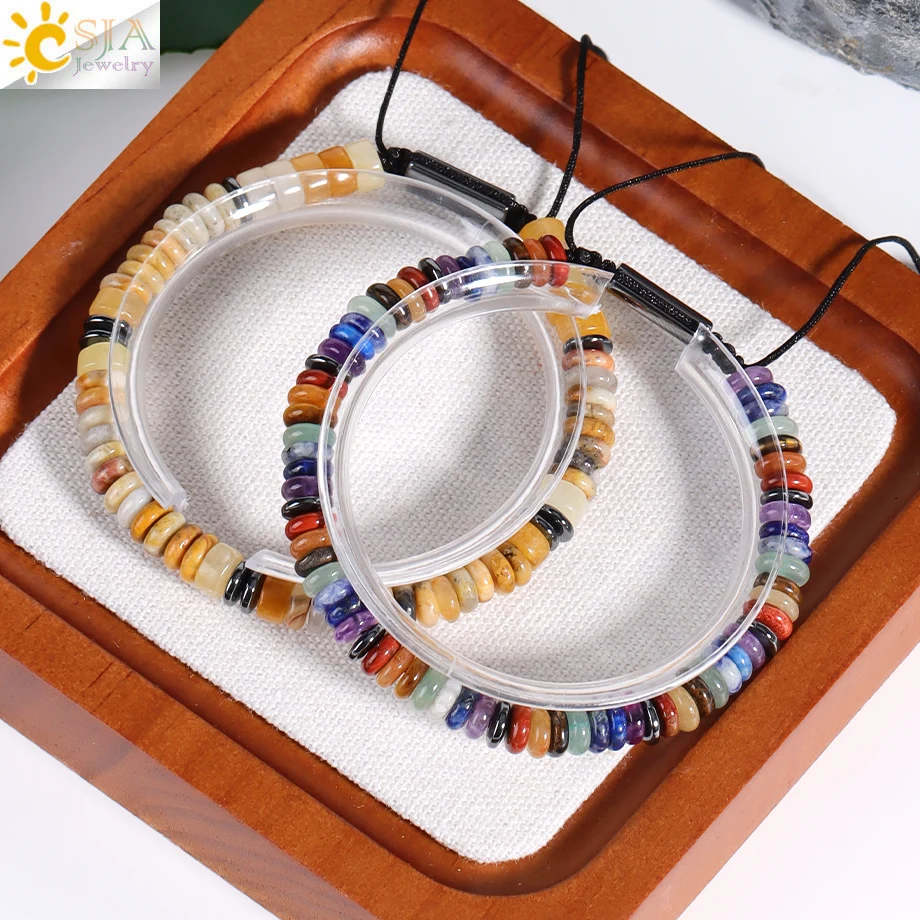 CSJA Naturstein Armband Perlen Handgemachte Seil Gewebt Armreif für Frauen Mann Mode Geflochtene Schmuck Geschenk Zubehör H686