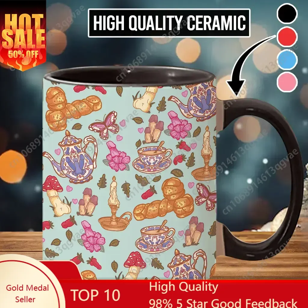 

Funny Mug Cottagecore Mushrooms Pattern Ceramic Coffee Mugs 11 Oz Ceramic Cup Water Drinking Tee Juice Cups