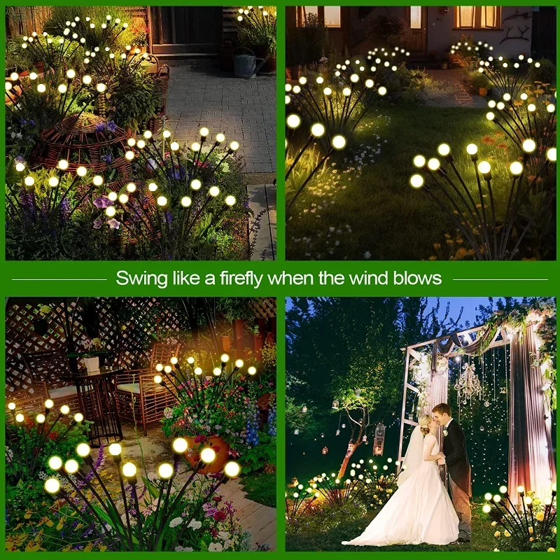 Imagem -06 - Outdoor Led Solar Lights Impermeável Starburst Firefly Lights Lawn Lamp Garden Lamp Caminho Paisagem Decorativa 112pack