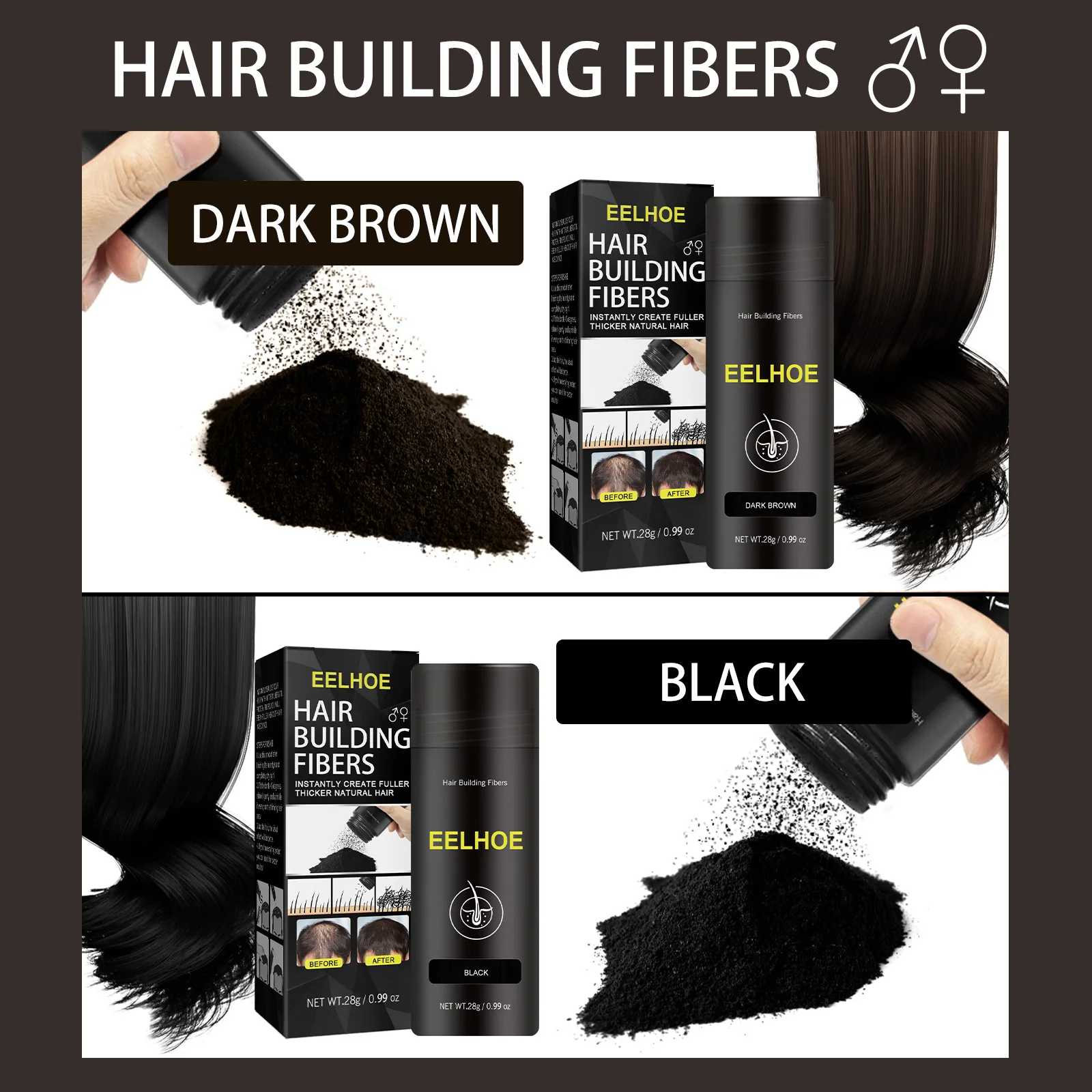 Hair Fiber Powder, Hairline Sparse Filling, Powder Dense Hair, Top Covering, Sparse and Plump Fluffy Powder One-time Gentle