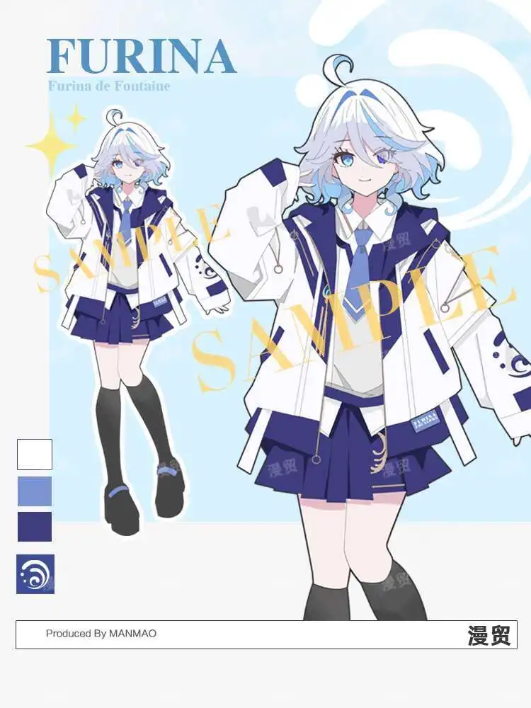 

New Fiesta Carnival Halloween Cos Cosplay Daily Wear Water God Furina De Fontaine Focalors Genshin Impact Coat Hoodie JK Skirt