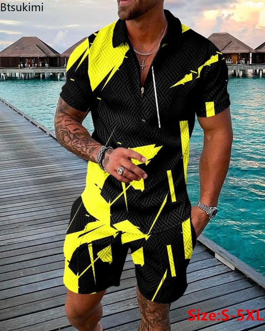 

2024 Men's Summer 3D Print Pattern Short Sleeve Polo Shirt and Shorts Sets Men Streetwear Casual Sports Men's Suits Sets S-5XL