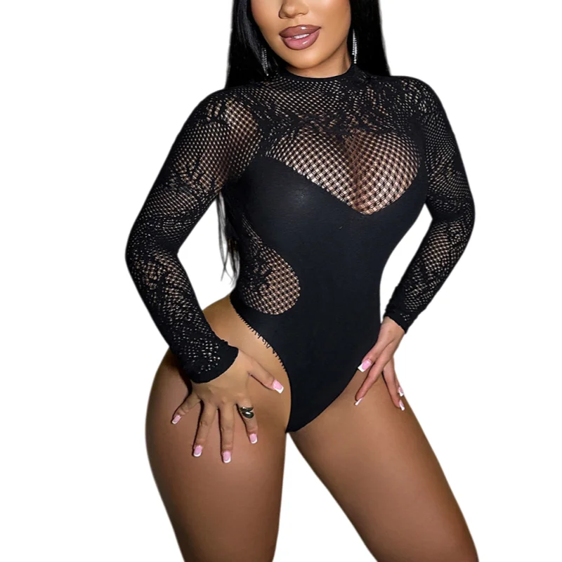 Women's Sheer Fishnet Bodystocking Plus Size Sexy One Piece Lingerie Alluring Open Crotch Romper Party Nightwear Outfit