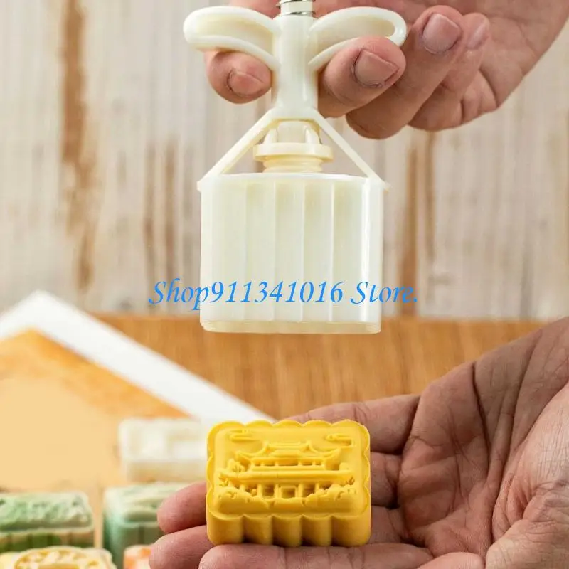 

4X7B Convenient Mooncakes Molds Multipurpose Baking Mould with 4 Artistic Stamp for Crafting Mooncakes and Sweet Delicacies
