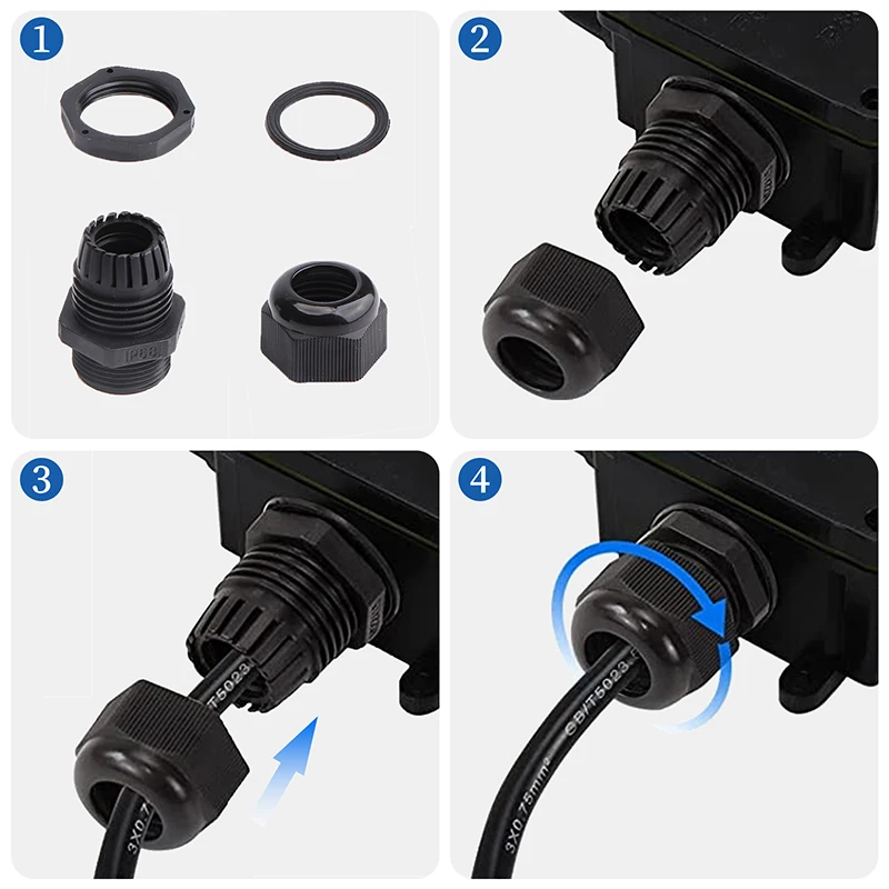 ELECTRAPICK 25pcs Waterproof Cable Gland Nylon Joints Plastic Black Cable Glands Connector PG7 PG9 PG11 PG13.5 PG16