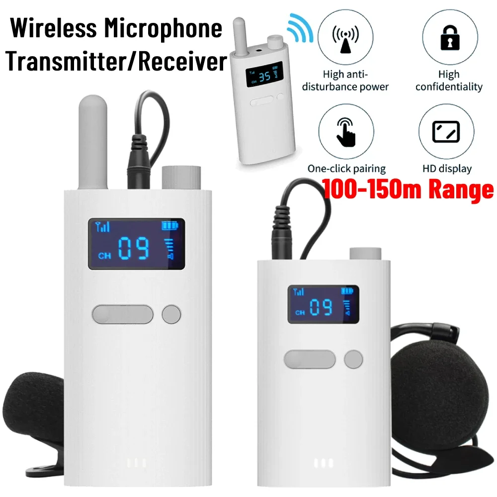 

2.4G Wireless Lavalier Microphone 35 Channels Mic Transmitter Receiver 100-150M Range for Teaching Meeting Tour Guide