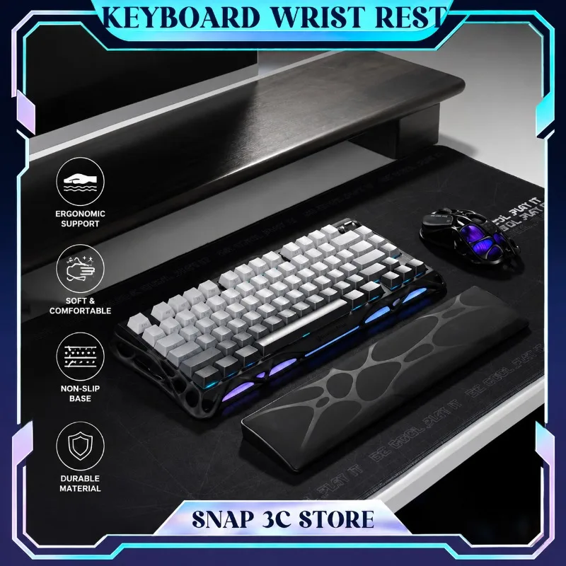 Universal Keyboard Wrist Rest Pad & Coiled Aviator Cable Set Ergonomic Memory Foam Hand Support Soft Wrist Cushion for Gaming