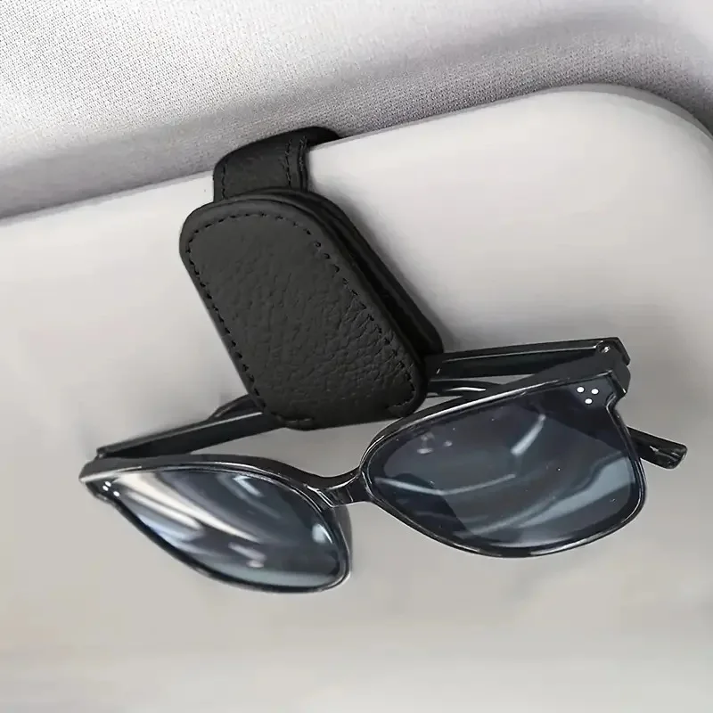 Car Sunglasses Holder Sun Visor Sunglasses Clip Leather Glasses Case Magnetic Mount Ticket Card Eyeglasses Clip Car Accessories