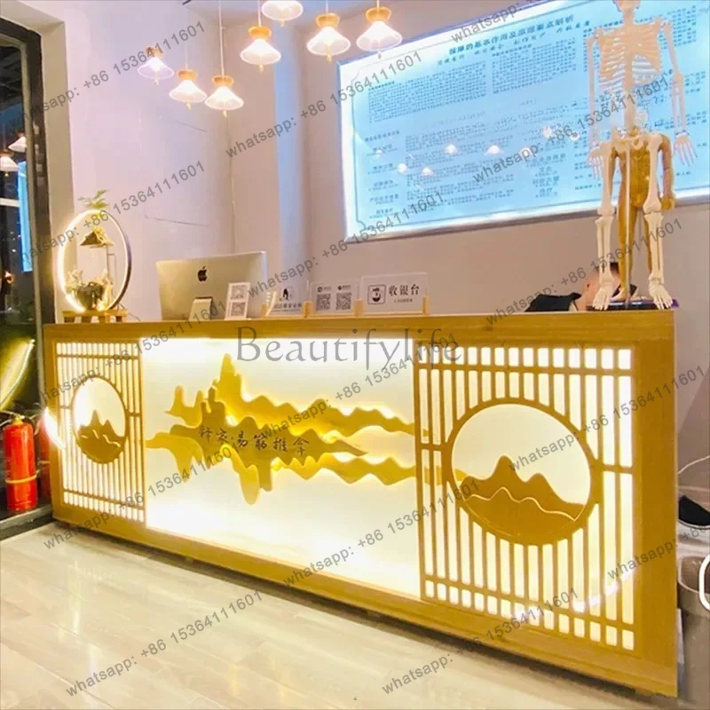 

yj57 New Chinese style checkout page retro foot massage health and beauty restaurant hotel reception table