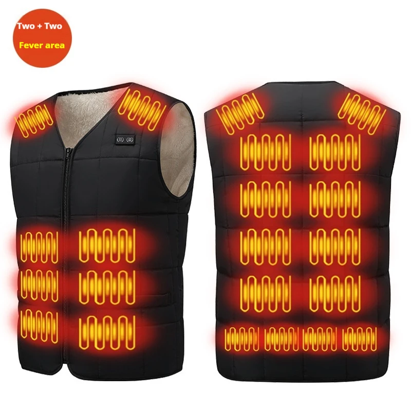 Winter Lamb's Wool Heated Vest for Men USB Electric Heating Jacket Smart Temperature Control Winter Thermal Warm Vest Hunting