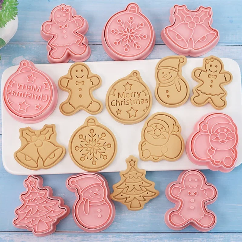 크리스마스 쿠키 커터 프레스 산타 클로스 비스킷 몰드 플라스틱 쿠키 스탬프 제과 주방 베이킹 페이스트리 도구, 8 개