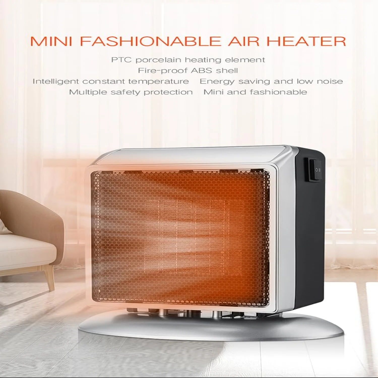 Smart Space  Heater, Adjustable Thermostat/Temperature detection/Timer,Fast Heating, Portable Fan Heater with  Heat Settings,-in