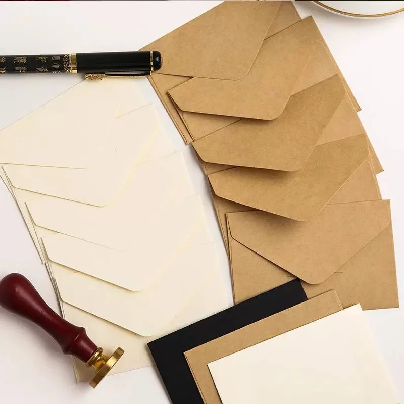 10pcs Vintage Kraft Paper Envelopes Black White Wedding Party Invitation Envelopes Wages Letter Pads Cover Office Supplies