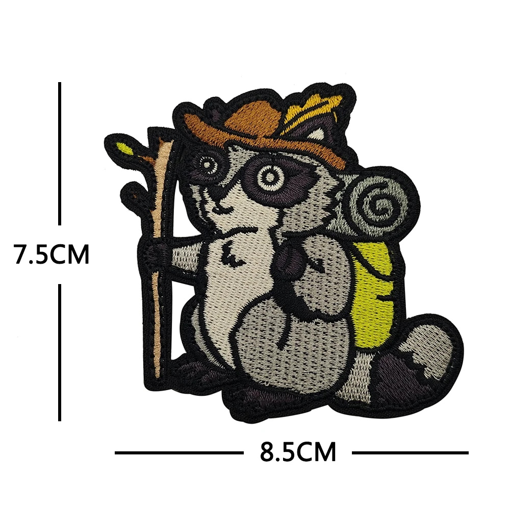 Travel Raccoon Hiking Camp Backpack Embroidery Patch Cartoon Armband Tactical Badge for Clothing Backpack Jacket DIY Decoration