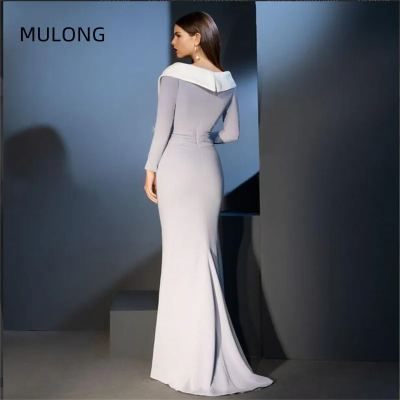 MULONG Elegant Mother of Bride Dresses Mermaid Floor Length Wedding Guest Gown with Full Sleeve Mother's Party Wear With Flower