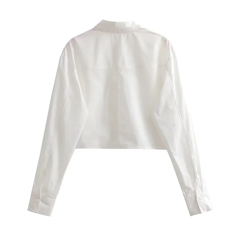 TRAF Cropped White Shirt donna Summer Pink Crop Top donna camicette a maniche lunghe per donna 2024 Button Up camicia Casual da donna