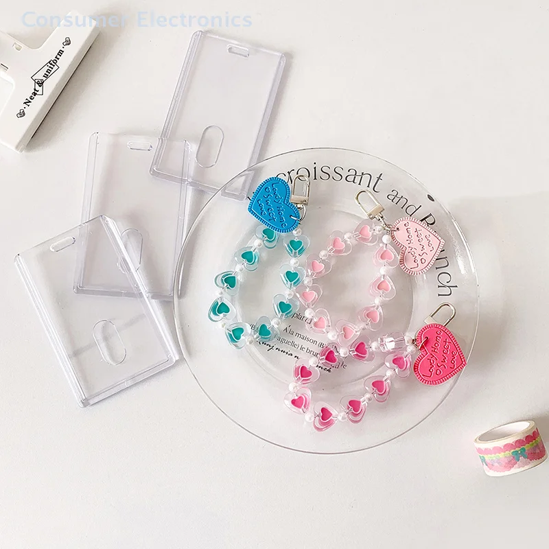 Cartoon Photocard Holder Cover Sweet Transparent Student ID Card Holder Idol Postscards Storage Keychains Photo Cards Frame