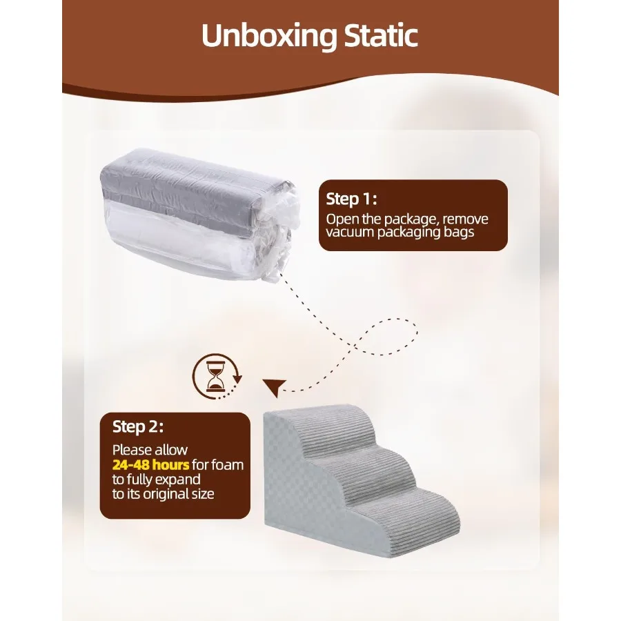 Tangga Anjing untuk Sofa 15.7 H Tangga Hewan Peliharaan 3 Langkah untuk Anjing Kecil dengan Busa Berdensitas Tinggi Tangga Miring Anjing dengan Permukaan Anti Selip yang Tahan Lama