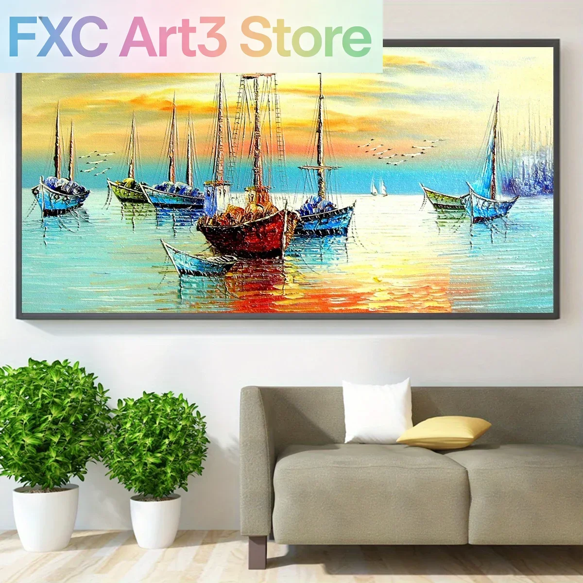1pc frameless,1pc Und Canvas Poster - Vibrant Sailboat Scene at Sunset, Nautical Wall Art for Home, Office, or Gift, Perfect for