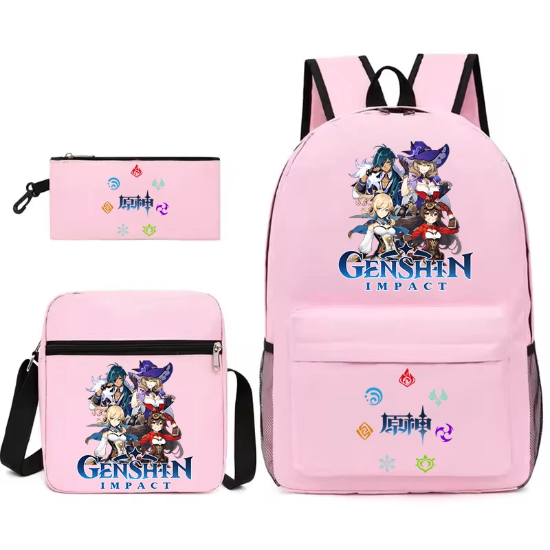 Genshin Impact Backpack With Shoulder Bag Pencil Case Boys Girls Lightweight Bookbag Travel Schoolbag Children Backpack Set