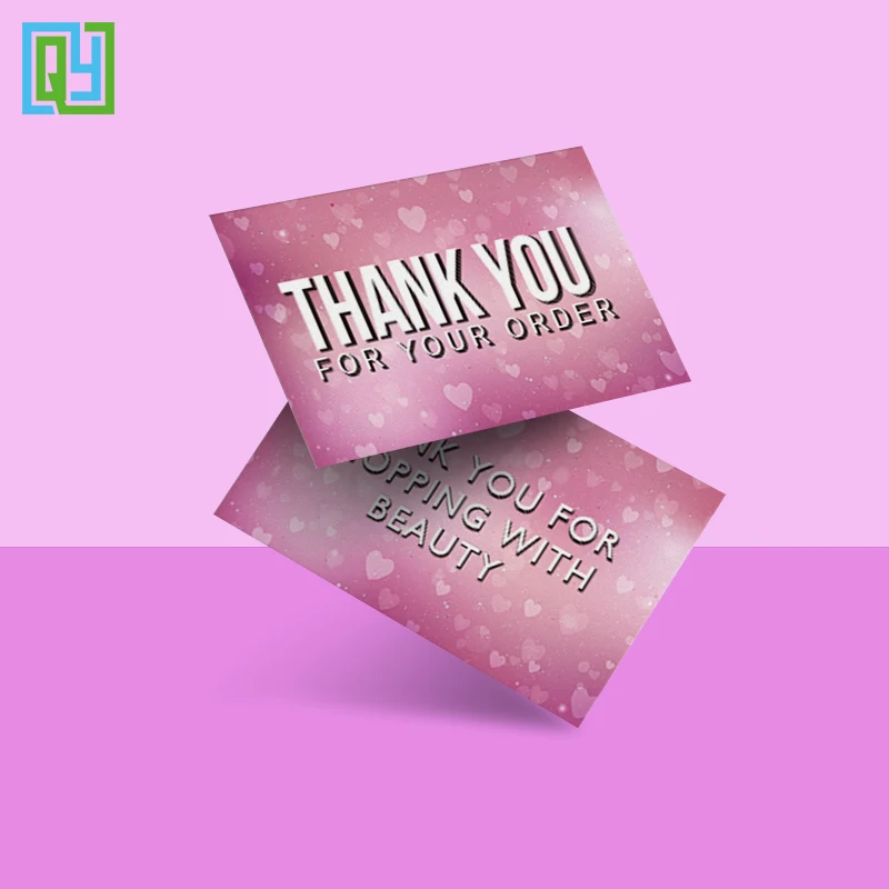 Frete Grátis 30pcs 90x54mm Obrigado Pela Sua Encomenda Pink Heart Small Business Cards Saudação Valorização Cardstock Para Presente