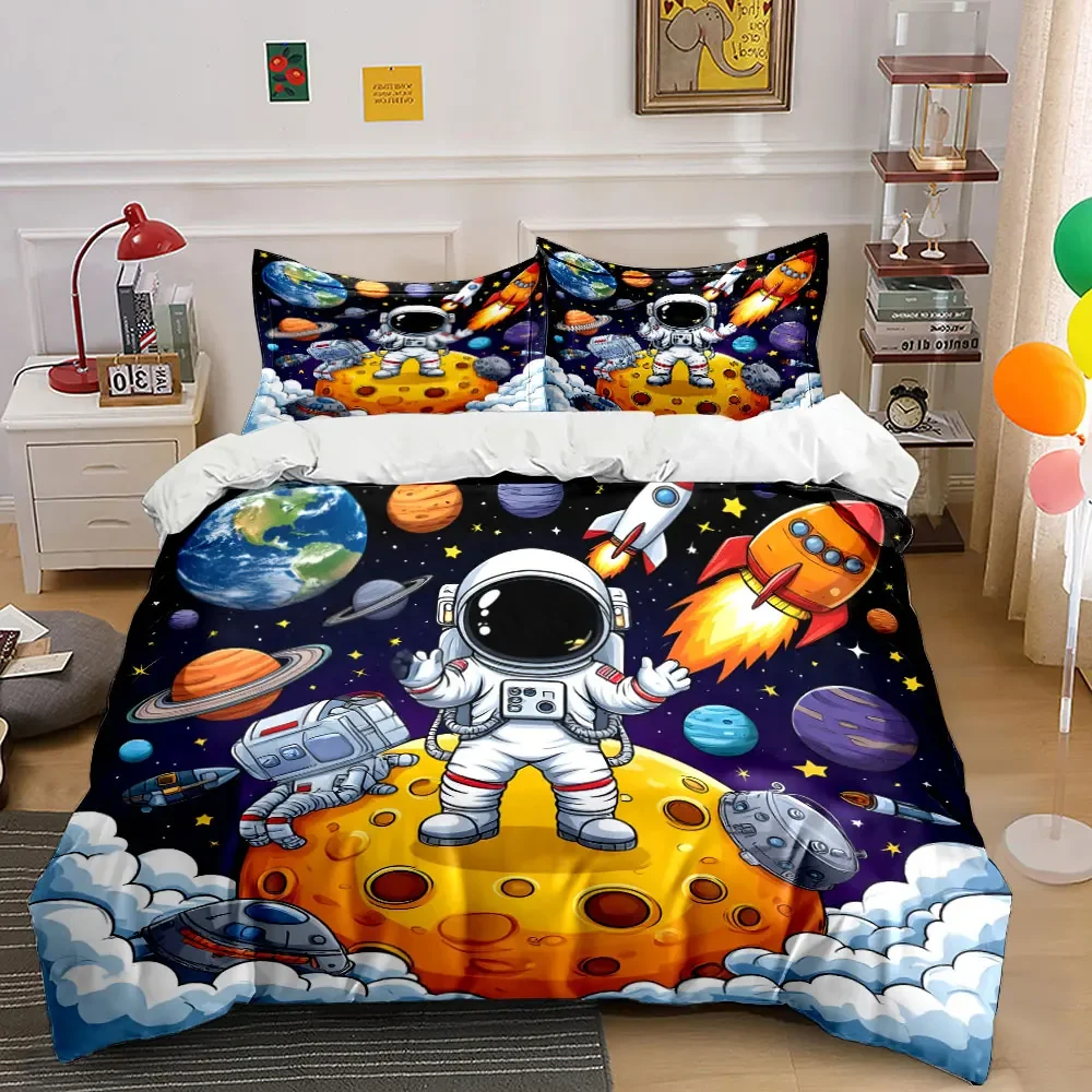 

Space-Themed Astronaut Decor Set Soft Comfortable Duvet Cover Bedding Set Included 1*Duvet Cover & 2*Pillowcases, gift