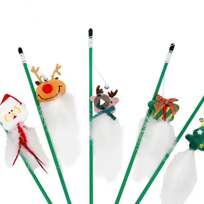 Pet Toys Cat Teaser Rod Interactive Funny Cat Rod Christmas series cat toy doll old man reindeer Stick Pet Cat Accessories