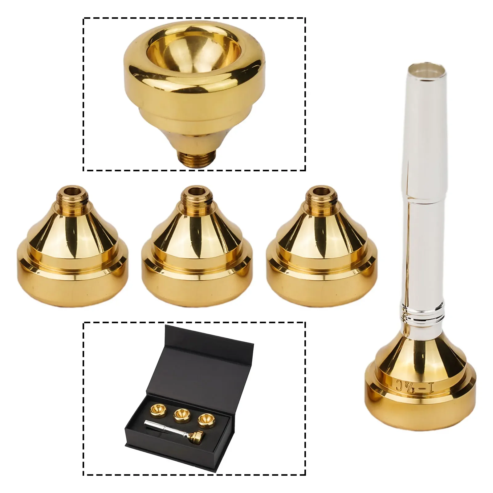 For Trumpet Mouthpiece Kit Brass Material Gold Plated for 7C 3C 1 Models Copper Alloy Designed to Enhance Playing Experience