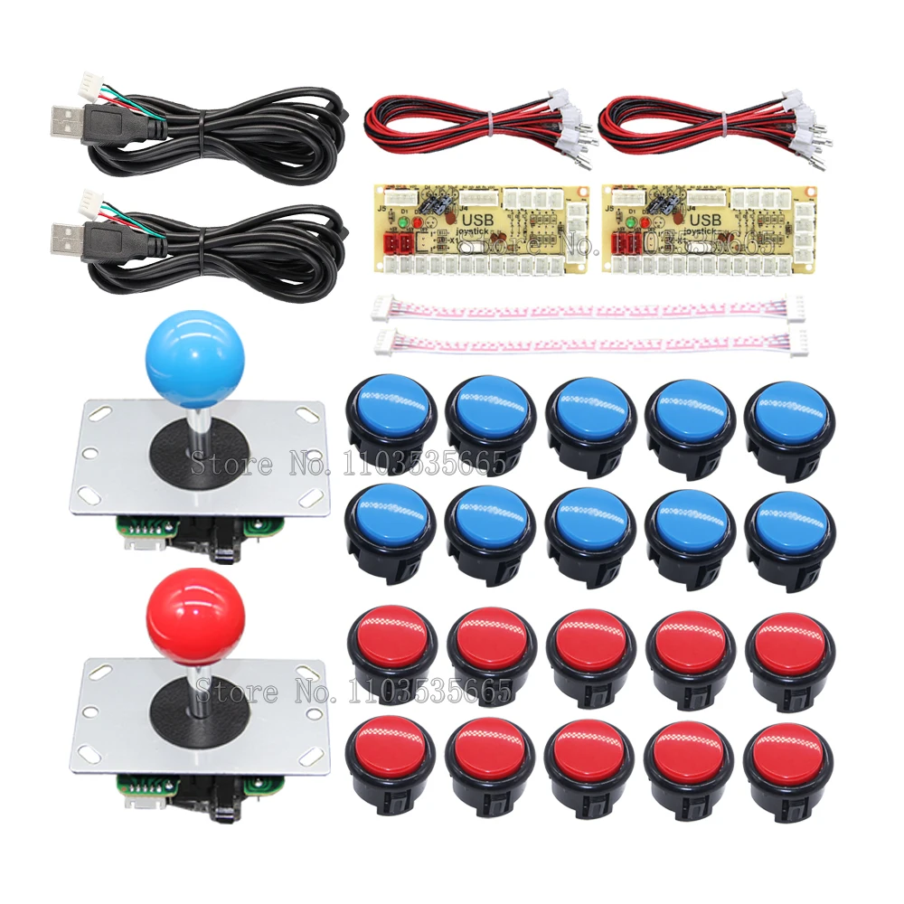 2 Player Arcade Game DIY Kit Zero Delay USB Board Game Controller SANWA Style Joystick Encoder To PC Raspberry Pi Stick 30mm Set