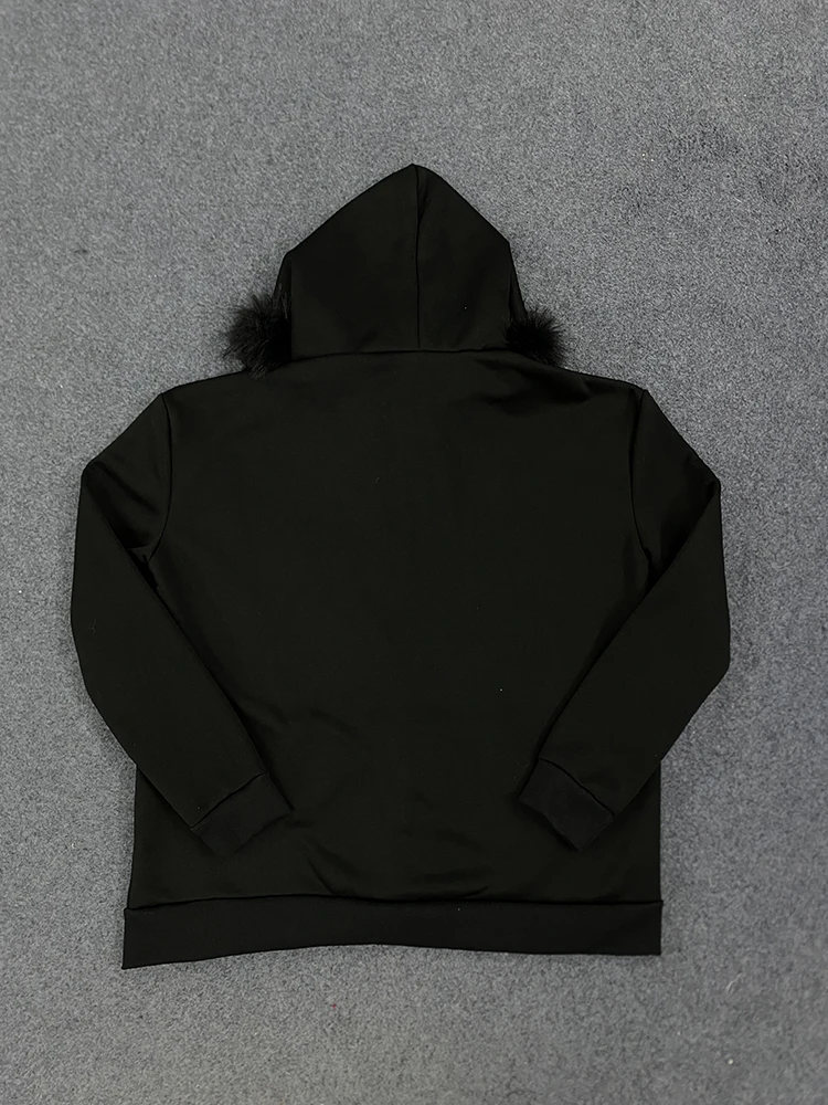 

Худи на молнии в стиле Харадзюку с плюшевым воротником и стразами, темный стиль Y2K, модные уличные универсальные свободные женские худи