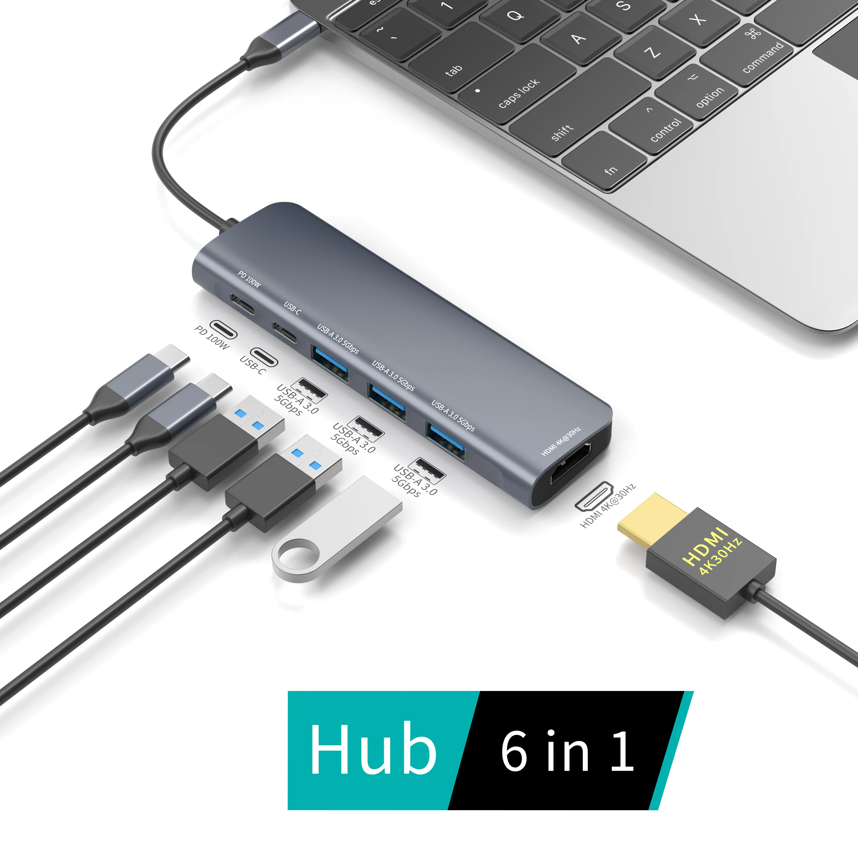 6 In1 Usb C Hub Splitter Usb Data Adapter Docking Station Fast Charge PD Hubs for Laptop Tablet Ect.