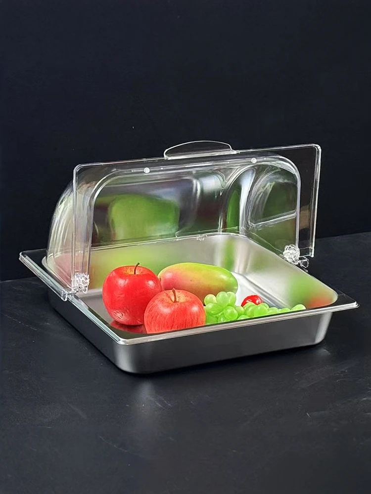 

Прямоугольный шведский стол из нержавеющей стали, поднос для фруктов с прозрачной пылезащитной крышкой, консервация Fren, высокотемпературная жидкость...